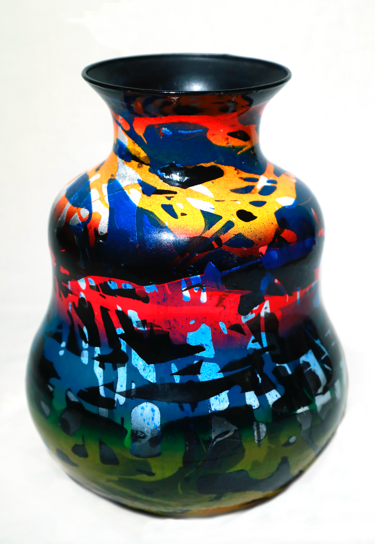 Vaso astratto base larga painting su vetro