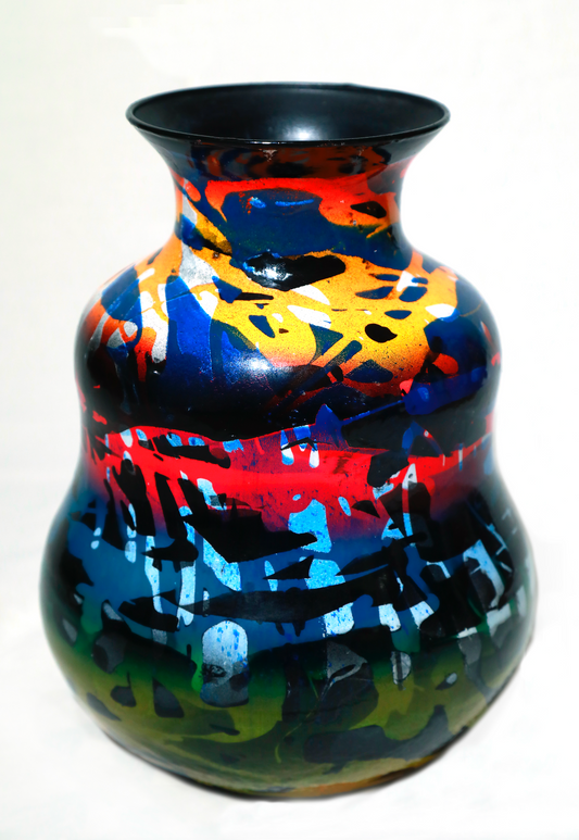 Vaso astratto base larga painting su vetro